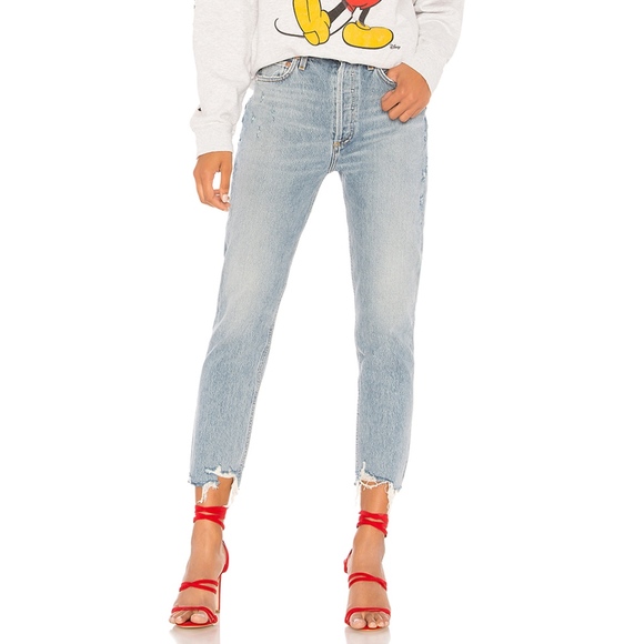 agolde riley high rise straight crop jeans doubt